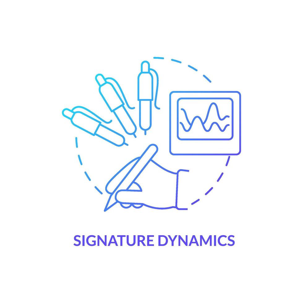 icône de concept de dégradé bleu signature dynamique. mesure du comportement idée abstraite illustration de la ligne mince. écriture manuscrite individuelle. modalité biométrique. dessin de contour isolé. vecteur