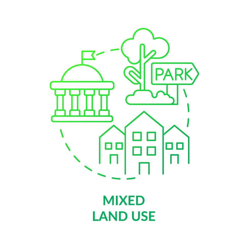 icône de concept de gradient vert d'utilisation des terres mixtes. création de villes respectueuses de l'environnement idée abstraite illustration en ligne mince. espace public et paysage. dessin de contour isolé. vecteur