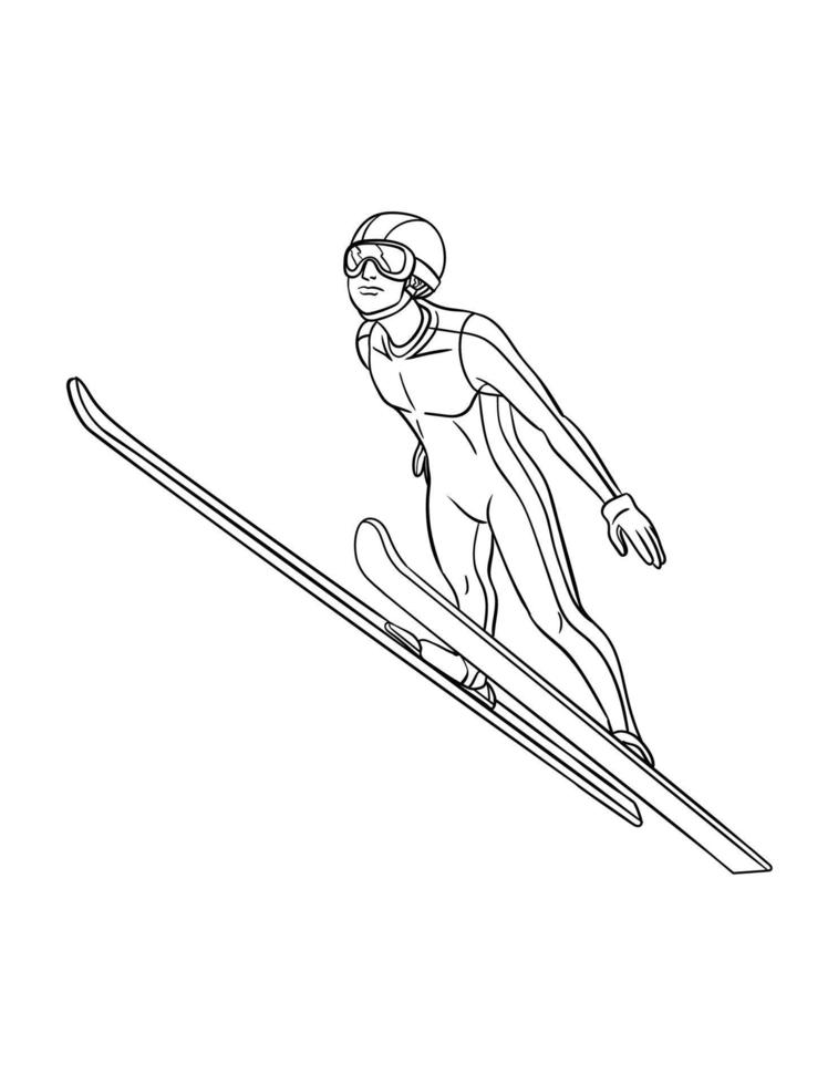 saut à ski coloriage isolé pour les enfants vecteur