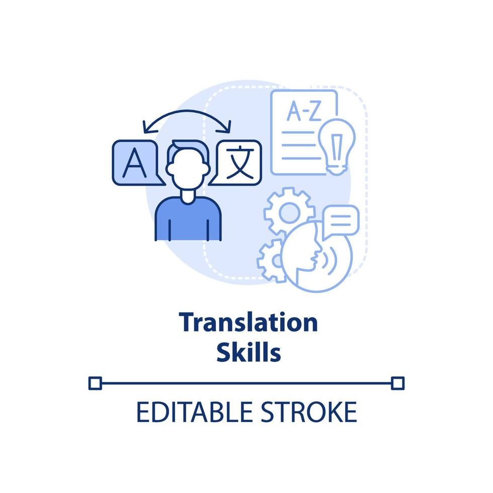 compétences de traduction icône de concept bleu clair. en demande illustration de ligne mince d'idée abstraite de compétence supplémentaire. dessin de contour isolé. trait modifiable. vecteur