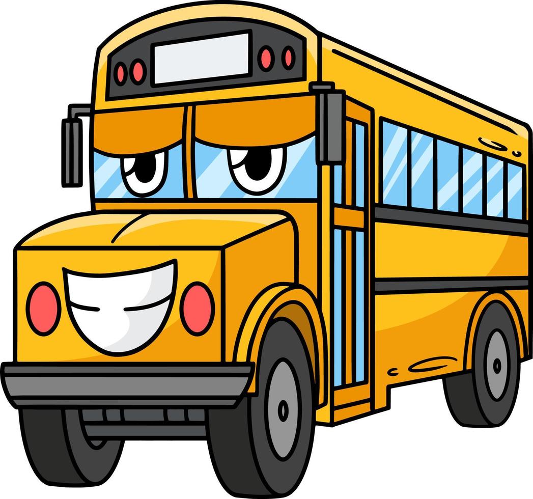 autobus scolaire avec visage véhicule dessin animé clipart vecteur