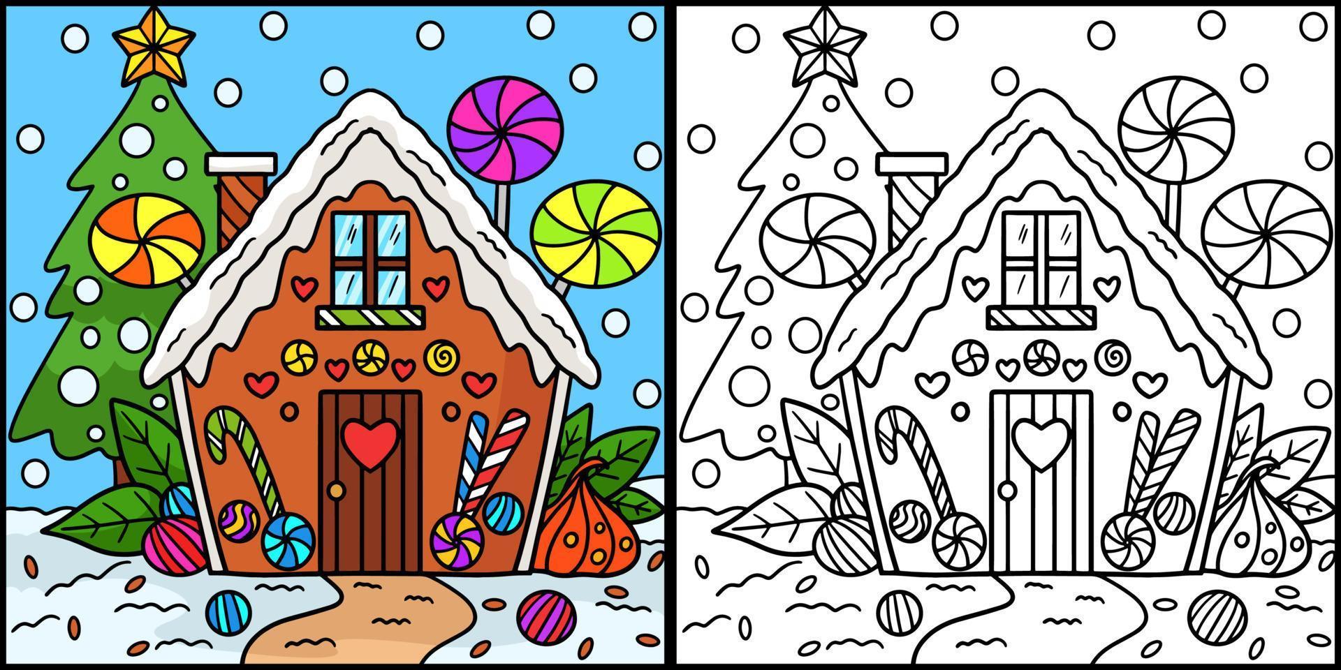 illustration de page de coloriage de pain d'épice de noël vecteur