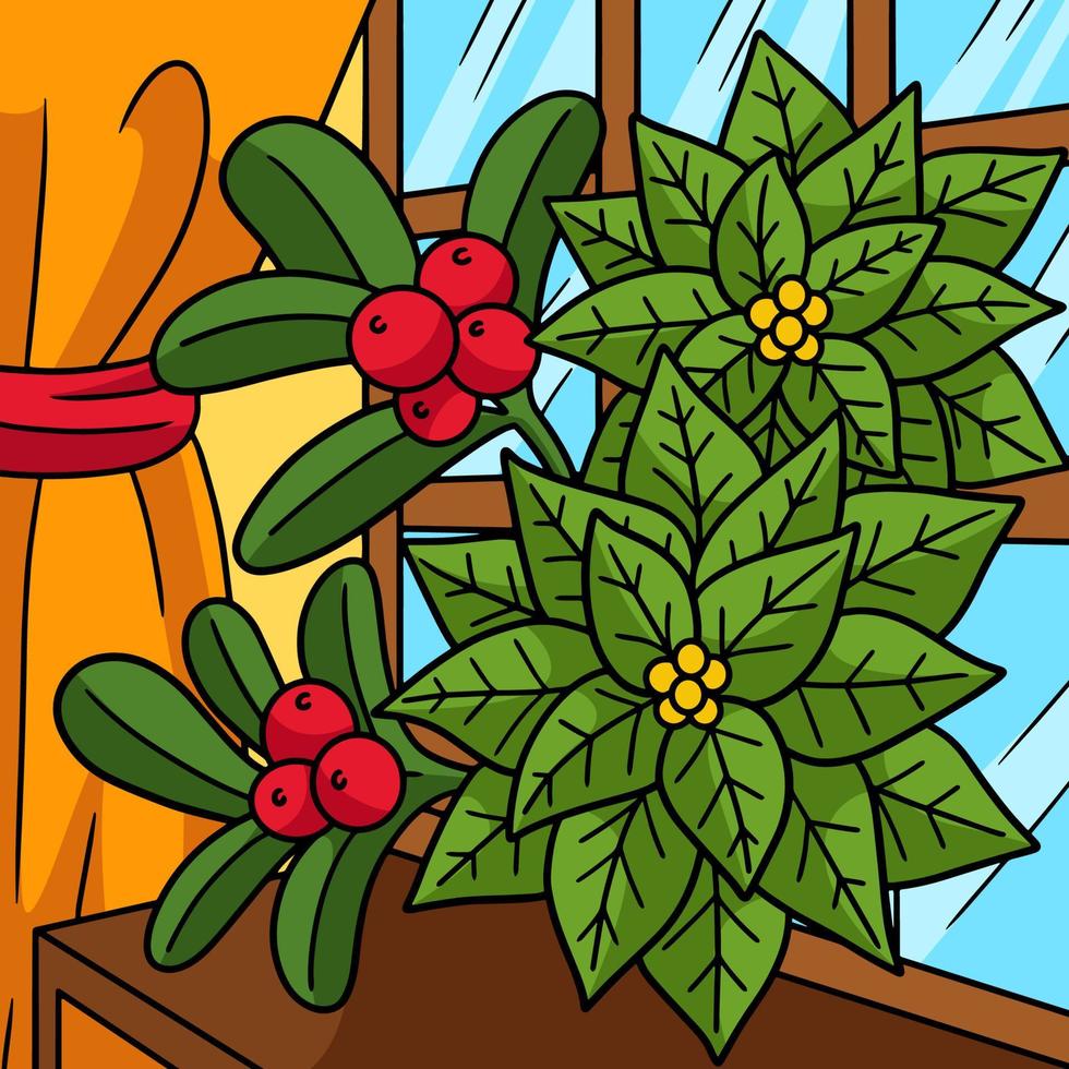 illustration de dessin animé de couleur poinsettia de noël vecteur