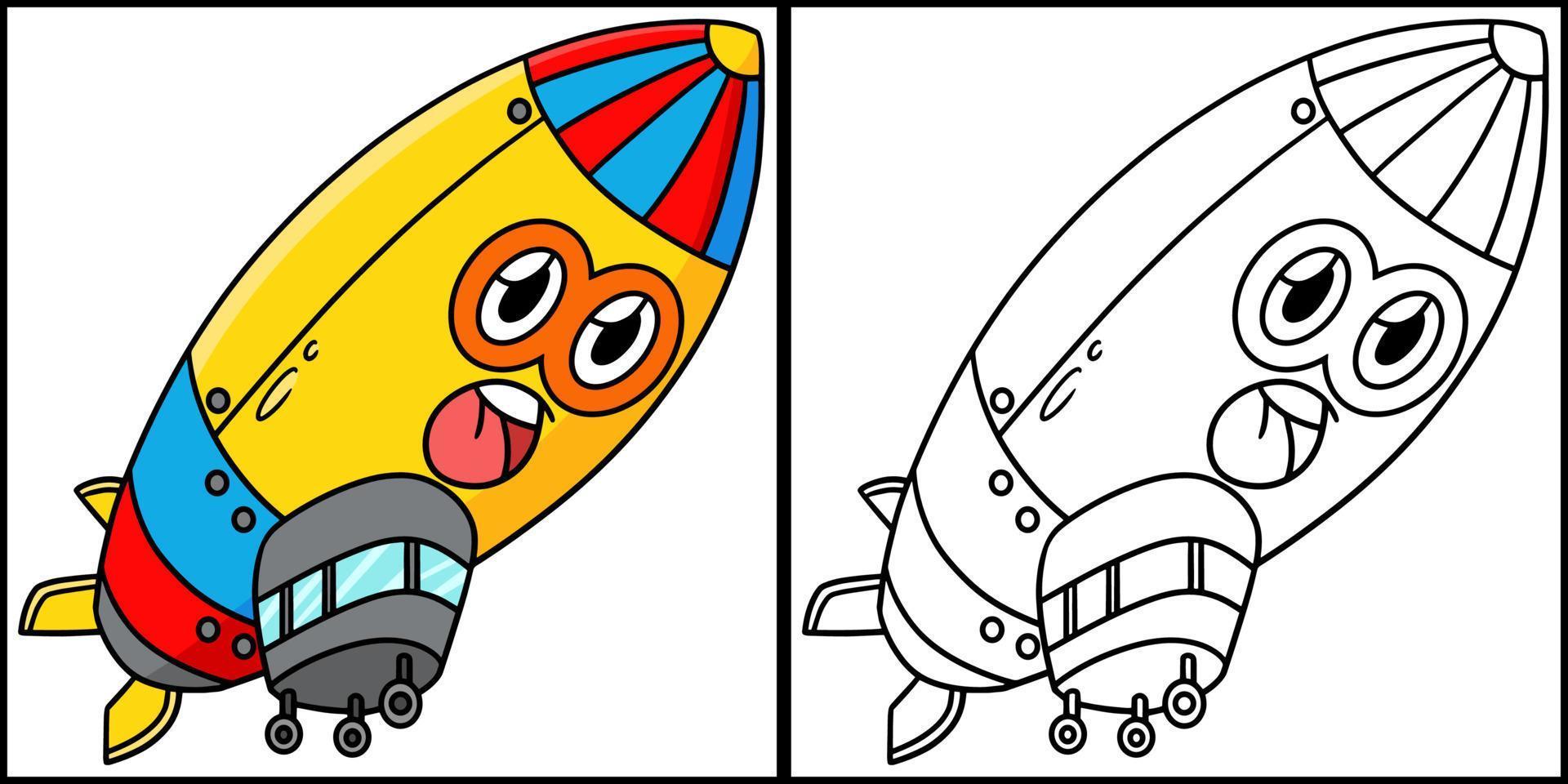 zeppelin avec illustration de coloriage de véhicule de visage vecteur