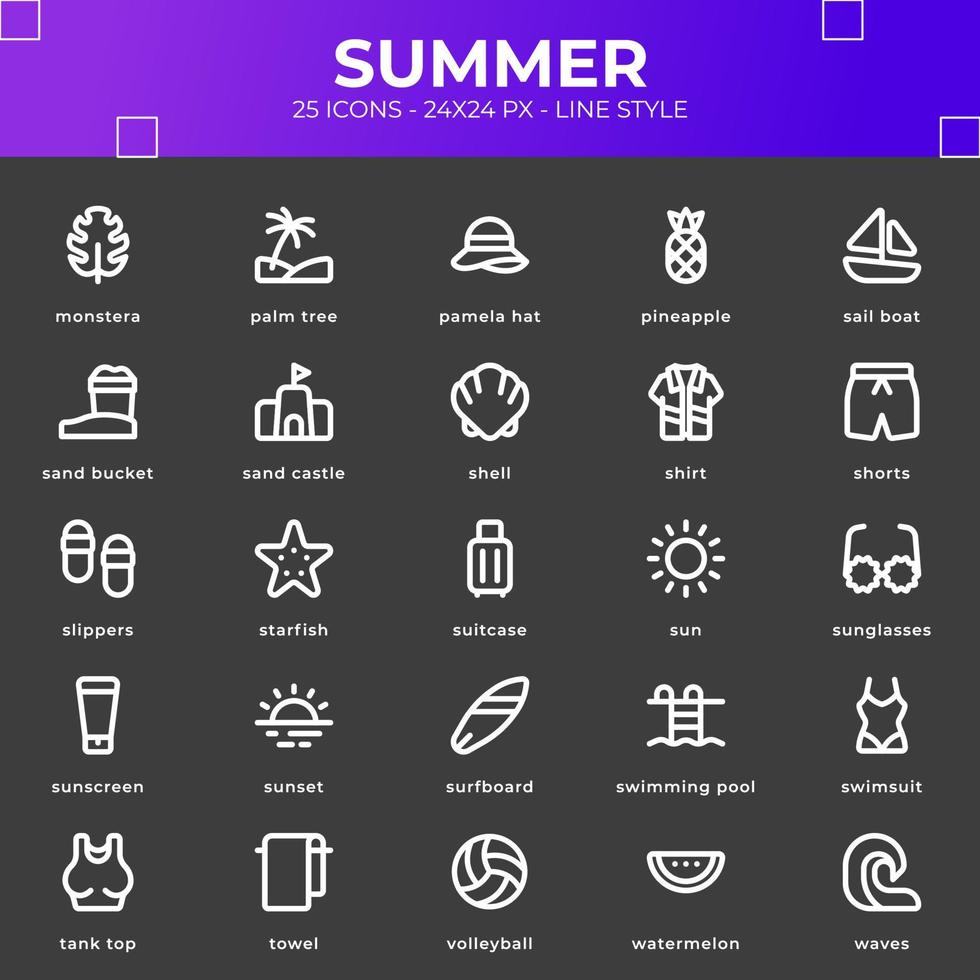 pack d'icônes d'été de couleur noire vecteur