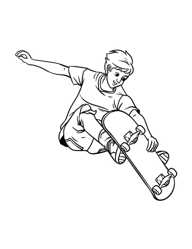 skateboarder isolé coloriage pour les enfants vecteur