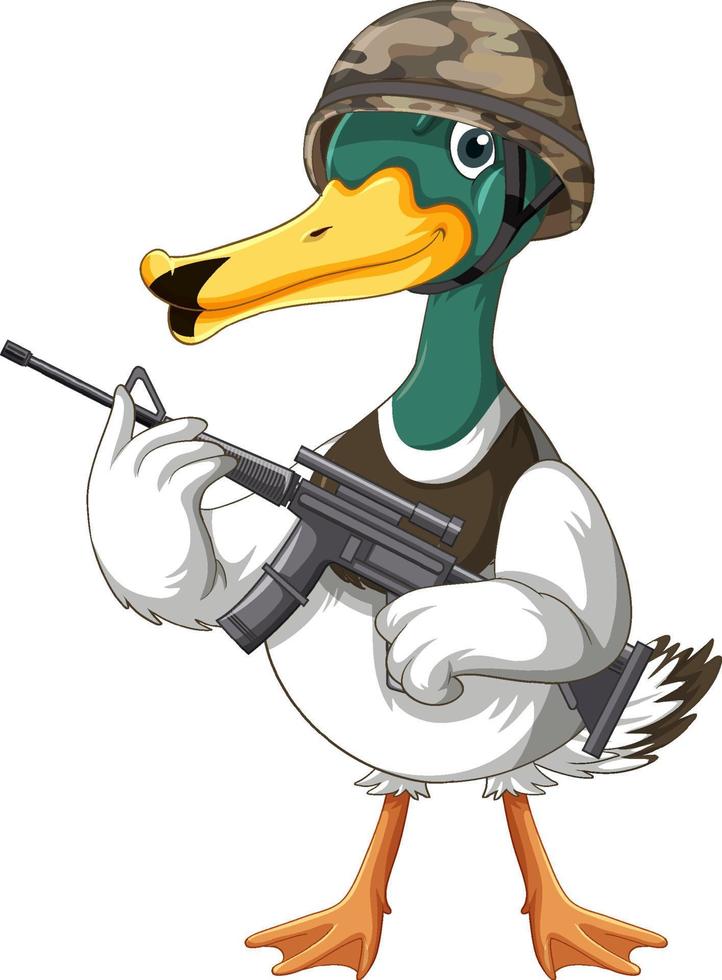 canard soldat tenant un dessin animé de pistolet vecteur