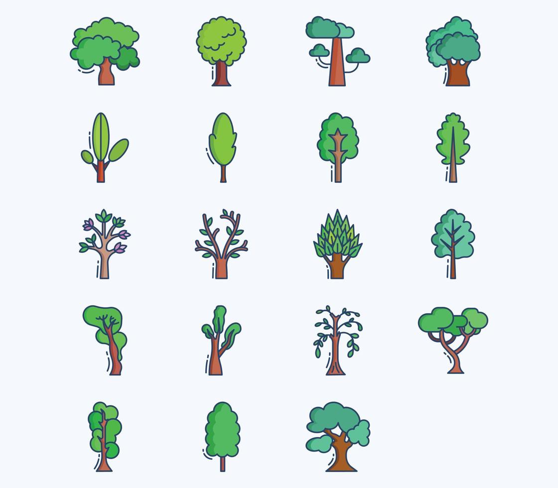 jeu d'icônes d'arbres, vecteur de plantes et de la nature