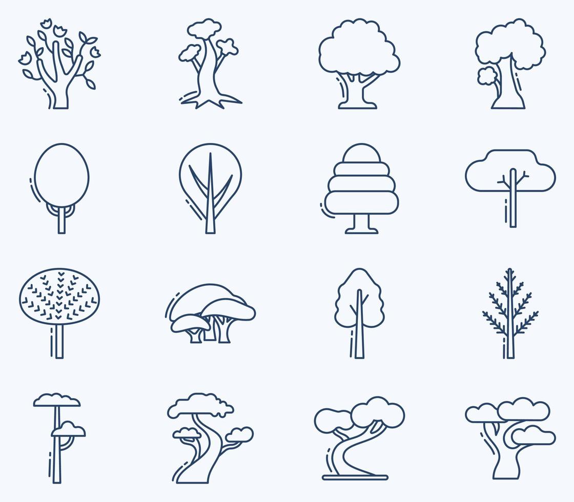 jeu d'icônes d'arbres, vecteur de plantes et de la nature