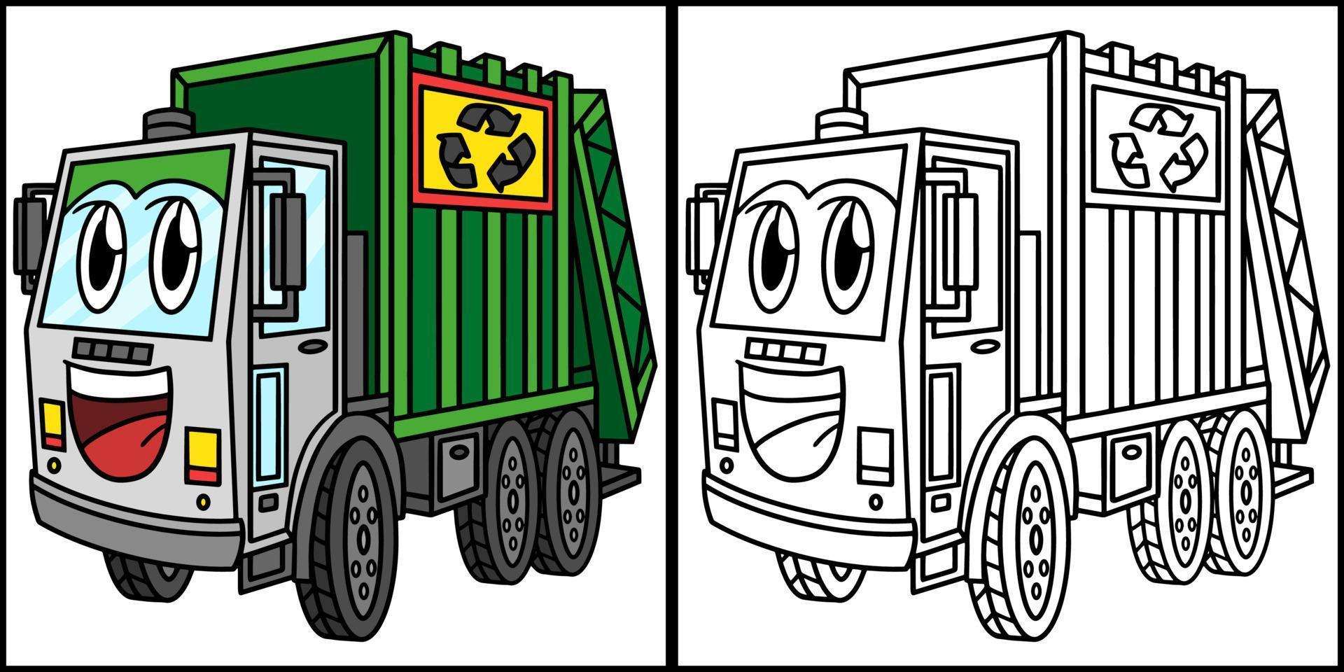 coloriage de camion à ordures avec véhicule de visage vecteur