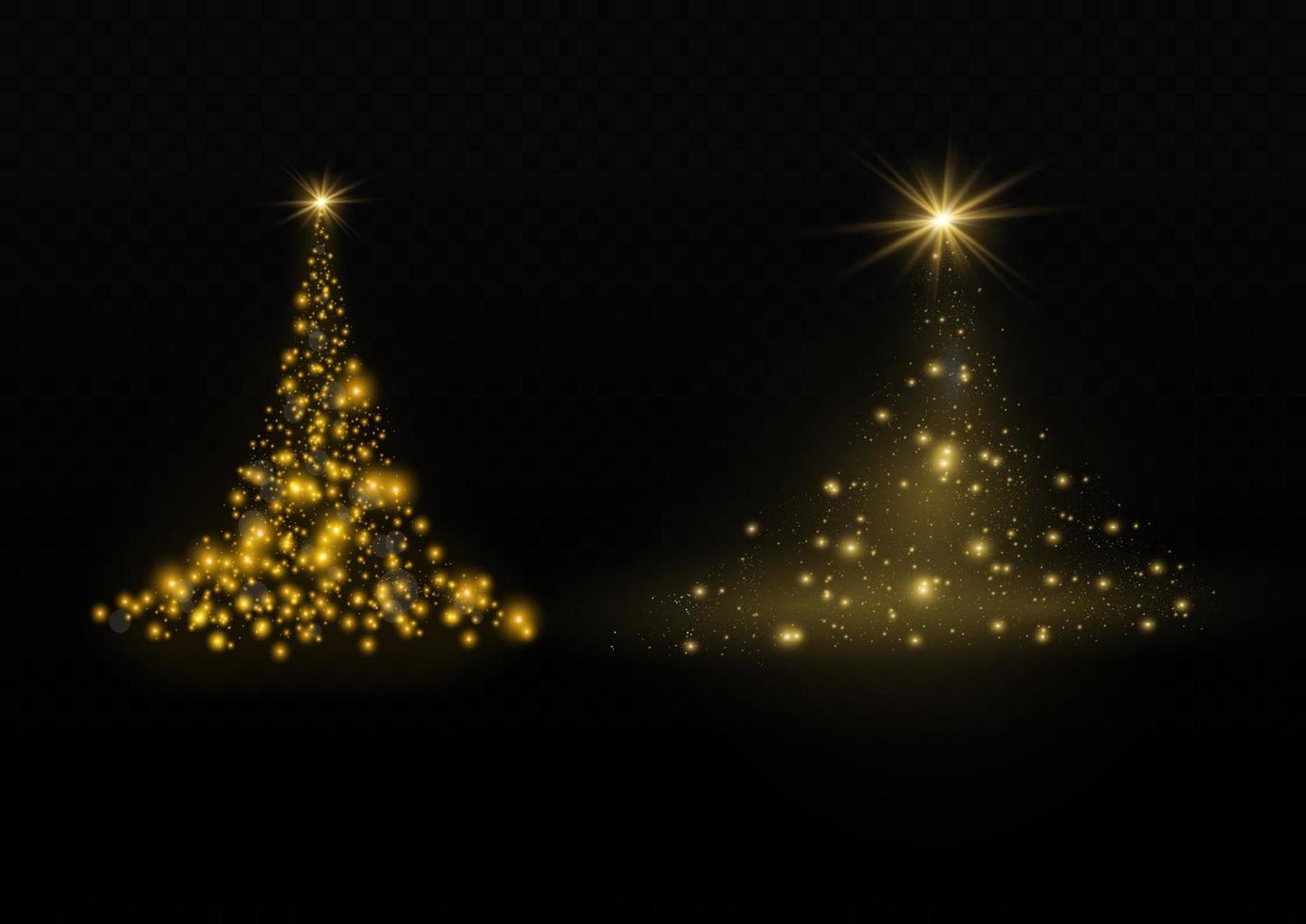 sapin de noël du vecteur de lumière. arbre de noël doré comme symbole d'une bonne année, de joyeuses vacances de noël. décoration lumineuse dorée. brillant brillant