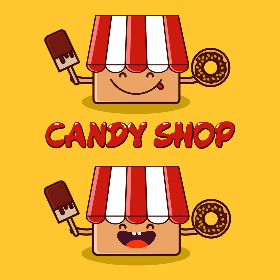 logo de magasin de bonbons. illustration vectorielle du bâtiment de magasin de bonbons. vecteur
