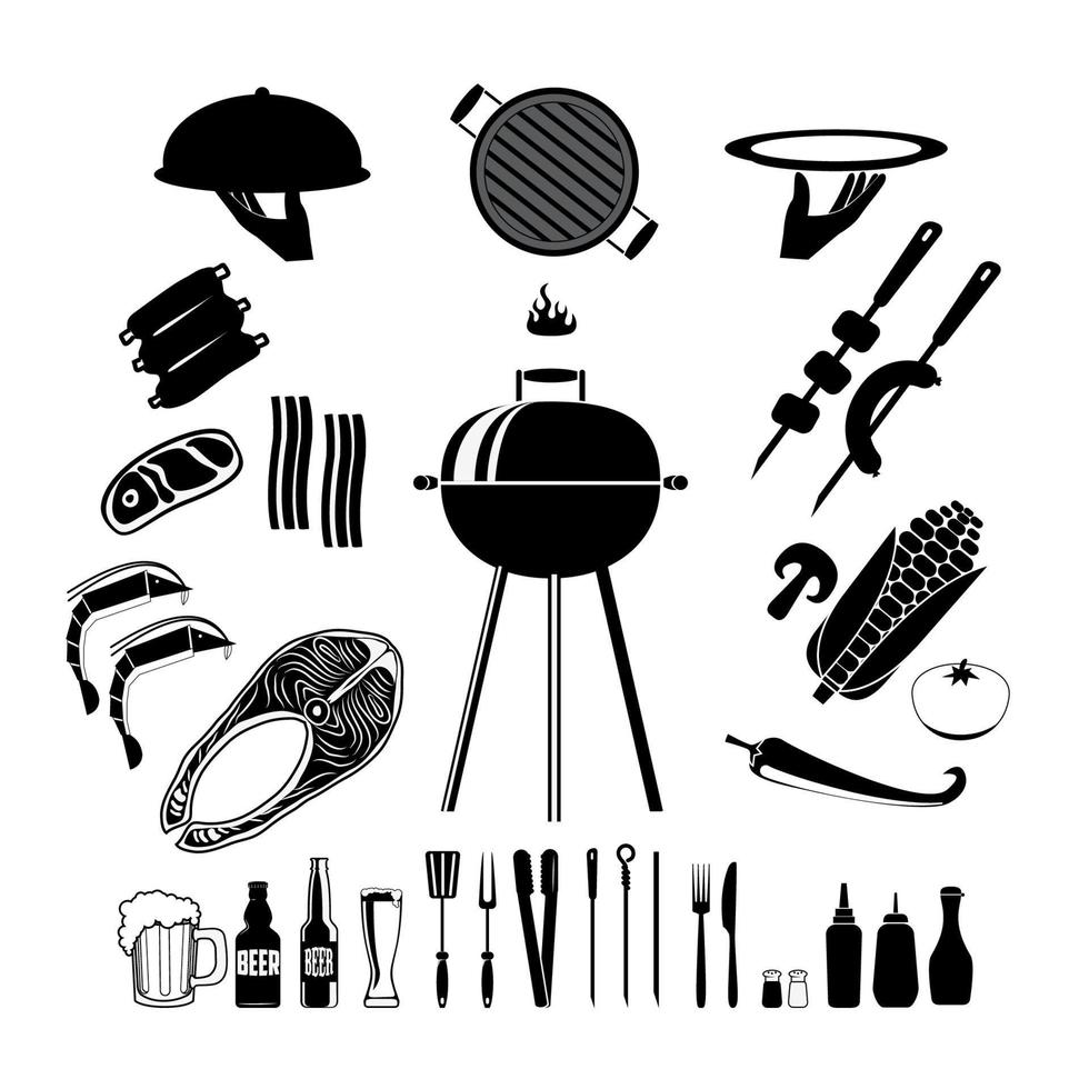 ensemble de barbecue. ensemble de la collection barbecue et grill. collection d'objets de gril de cuisine vecteur