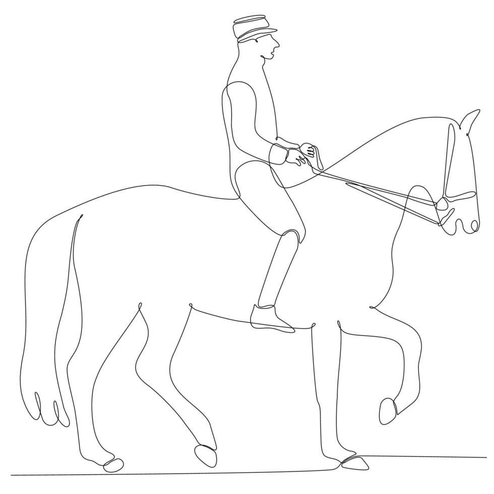 dessin au trait continu homme à cheval illustration vectorielle vecteur