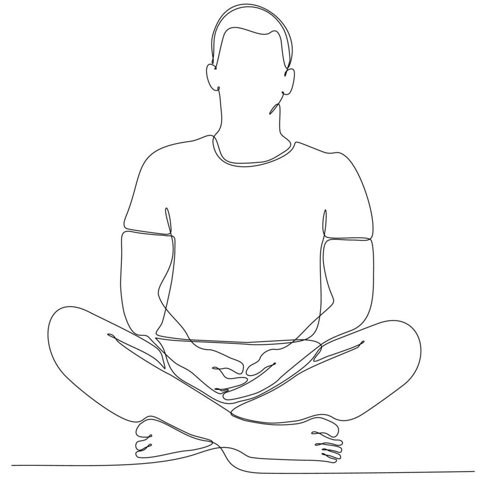 dessin au trait continu de l'homme par illustration vectorielle de yoga corporel vecteur