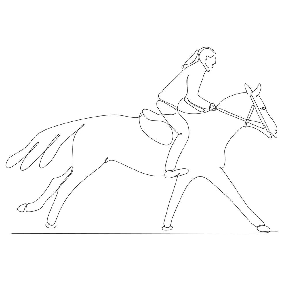 dessin au trait continu femme à cheval illustration vectorielle vecteur