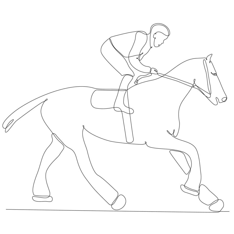 dessin au trait continu homme à cheval illustration vectorielle vecteur