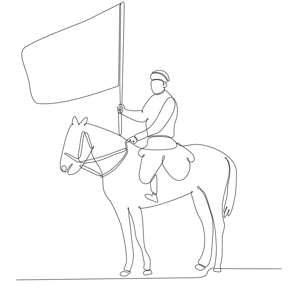 dessin au trait continu homme à cheval illustration vectorielle vecteur