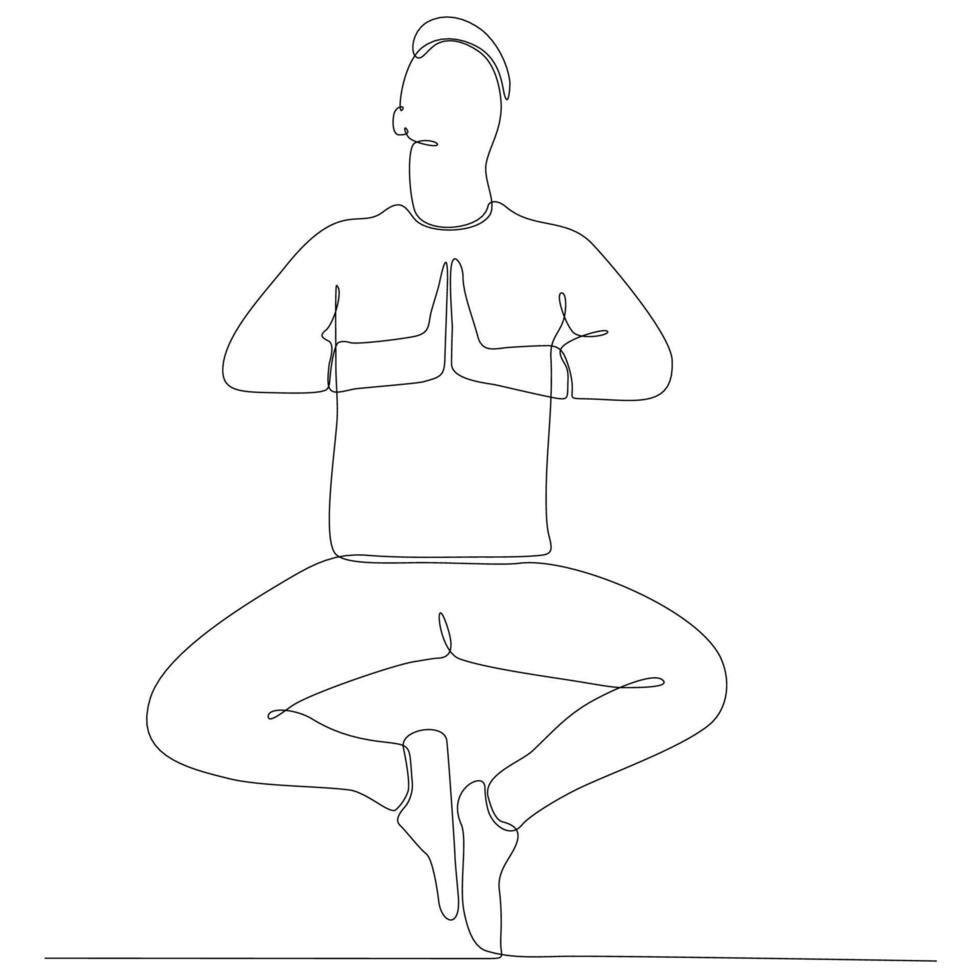 dessin au trait continu de l'homme par illustration vectorielle de yoga corporel vecteur