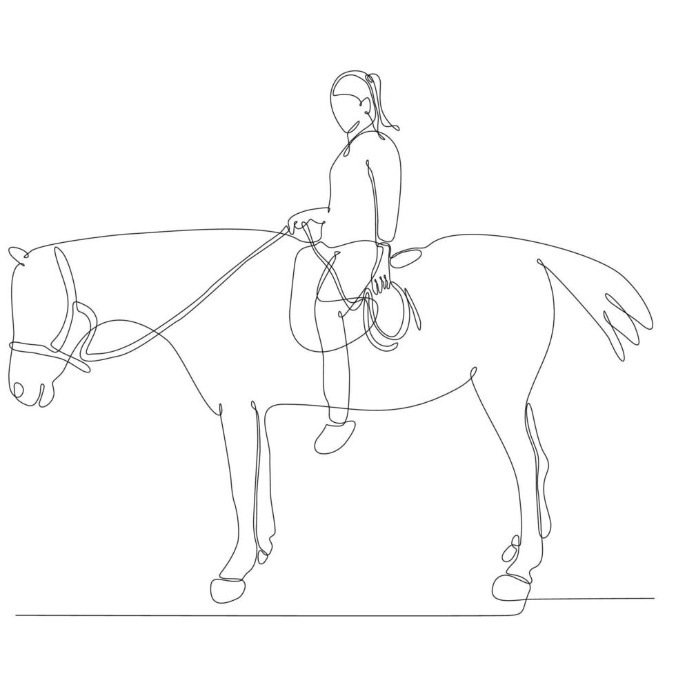 dessin au trait continu femme à cheval illustration vectorielle vecteur