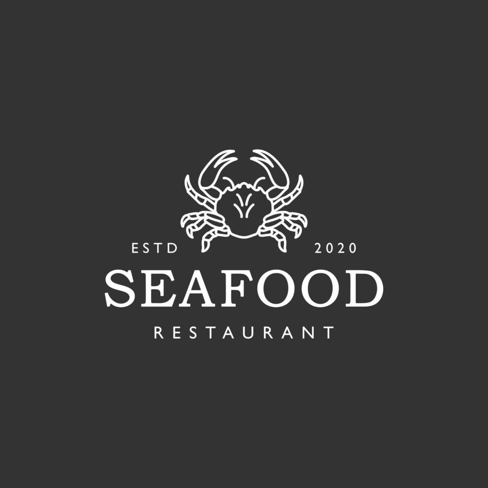 logo de hipster de restaurant de ligne de crabe. création de logo de concept de restaurant de fruits de mer moderne. simple homard ou crabe sur fond noir. vecteur