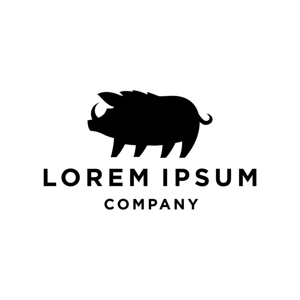 cochon noir, illustration vectorielle d'icône de logo de porc phacochère, conception de dessin animé de mascotte de sanglier avec tusk vecteur