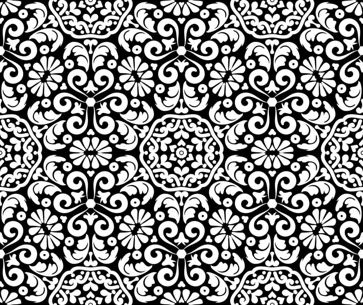 modèle sans couture de décor fleuri floral. ornement damassé floral vintage. noir et blanc. illustration vectorielle. pour le tissu, le carrelage, le papier peint ou l'emballage. vecteur