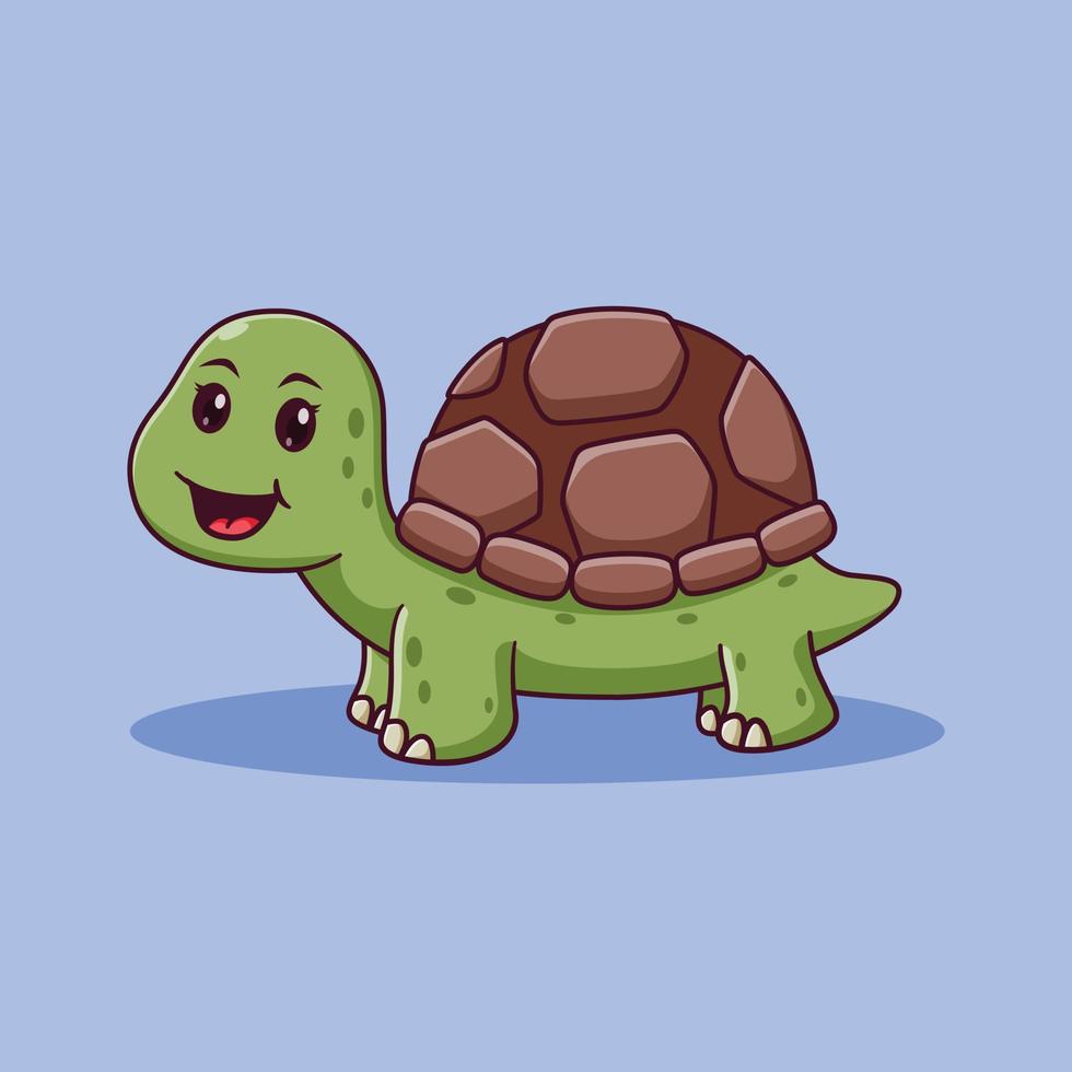 mignon dessin animé de tortue posant. concept d'icône de tortue. style de dessin animé plat. adapté à la page de destination Web, à la bannière, au dépliant, à l'autocollant, à la carte vecteur