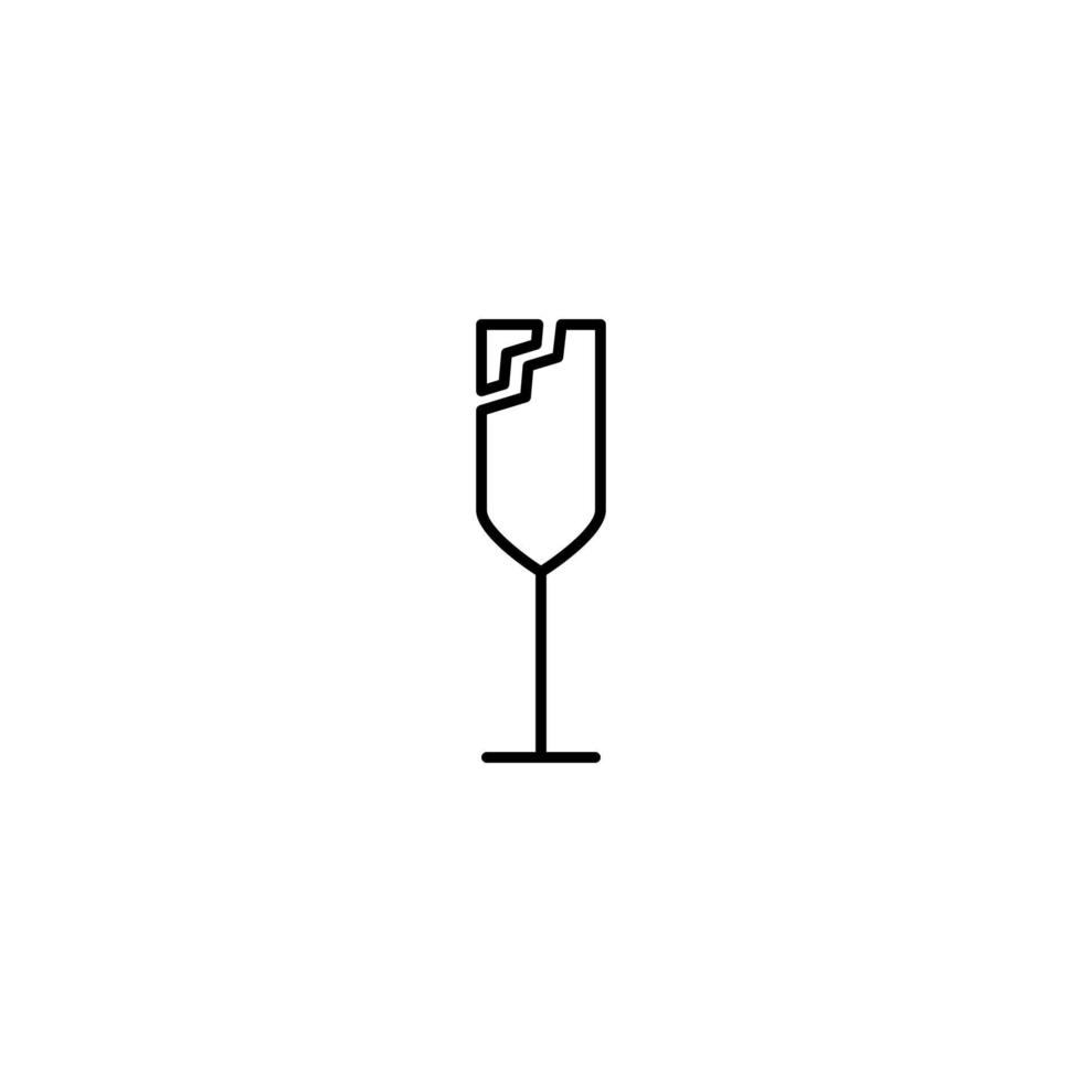 icône de verre de plute cassée sur fond blanc. style simple, ligne, silhouette et épuré. noir et blanc. adapté au symbole, au signe, à l'icône ou au logo vecteur
