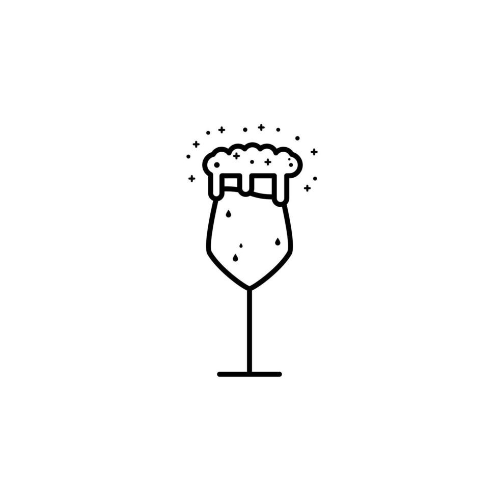 icône de verre à vin blanc avec mousse et soda sur fond blanc. style simple, ligne, silhouette et épuré. noir et blanc. adapté au symbole, au signe, à l'icône ou au logo vecteur