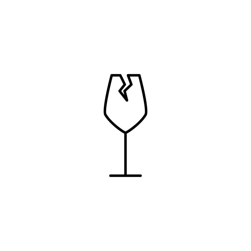 icône de verre de vin blanc fissuré sur fond blanc. style simple, ligne, silhouette et épuré. noir et blanc. adapté au symbole, au signe, à l'icône ou au logo vecteur