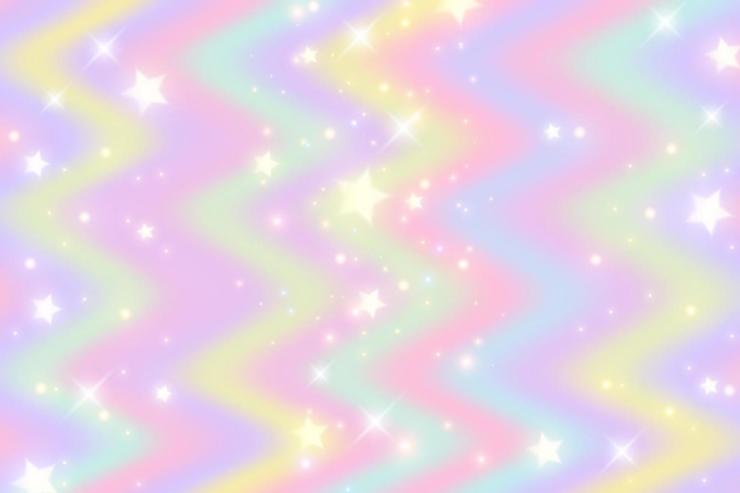 fond arc-en-ciel. motif aux couleurs pastel. ciel de licorne multicolore ondulé avec des étoiles et des coeurs. vecteur