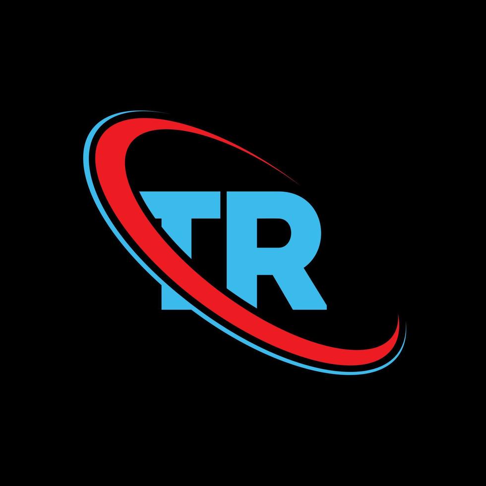 logo tr. conception tr. lettre tr bleue et rouge. création de logo de lettre tr. lettre initiale tr logo monogramme majuscule cercle lié. vecteur