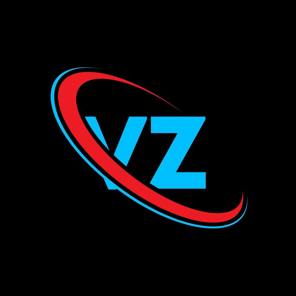 logo vz. conception vz. lettre vz bleue et rouge. création de logo de lettre vz. lettre initiale vz logo monogramme majuscule cercle lié. vecteur