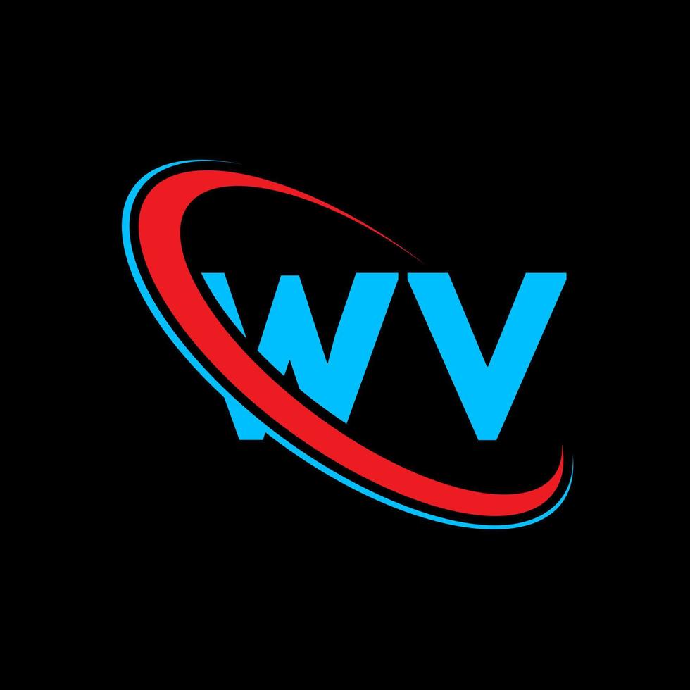 logo wv. conception wv. lettre wv bleue et rouge. création de logo de lettre wv. lettre initiale wv logo monogramme majuscule cercle lié. vecteur