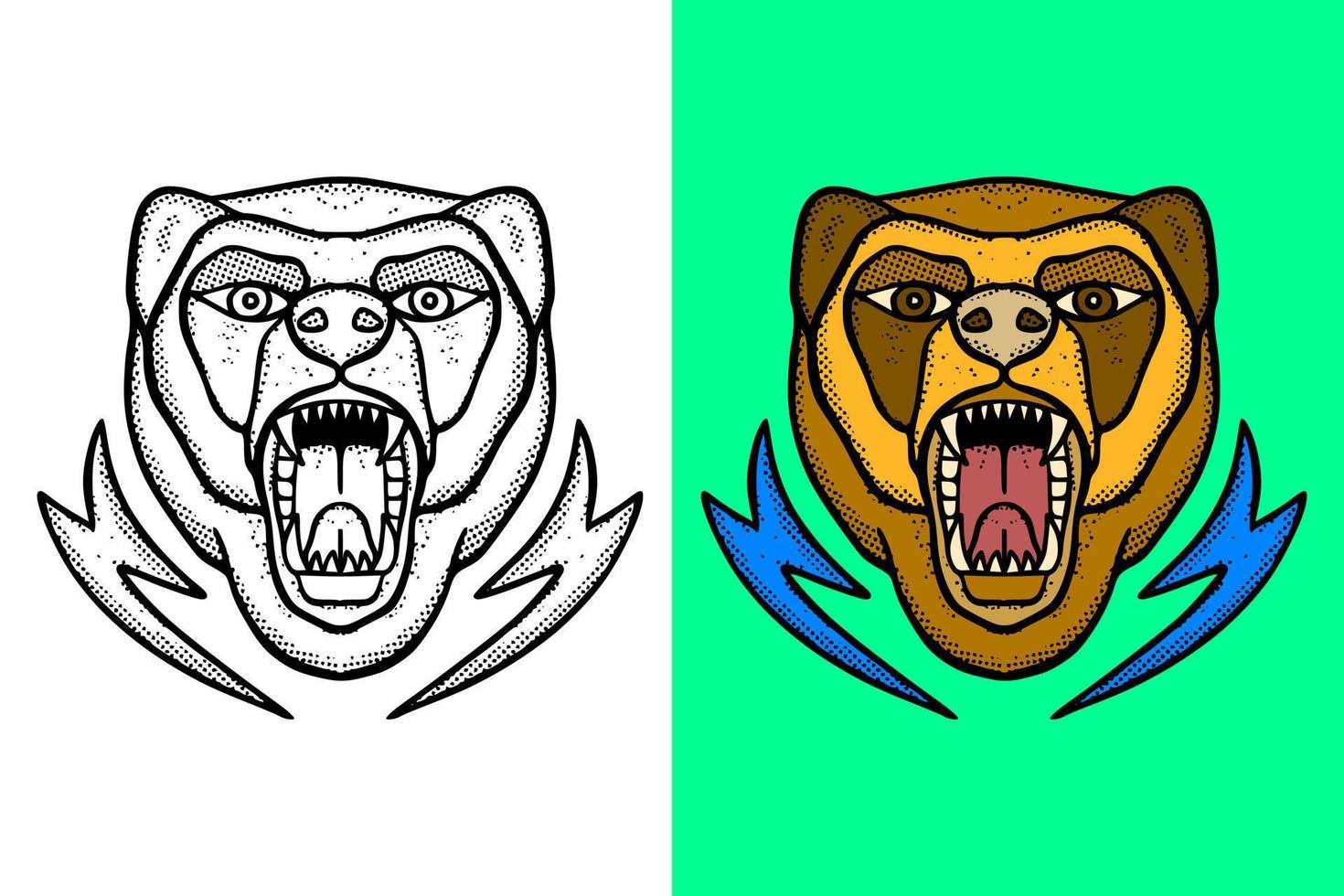 ours en colère illustration vecteur de style vintage dessin animé dessiné à la main