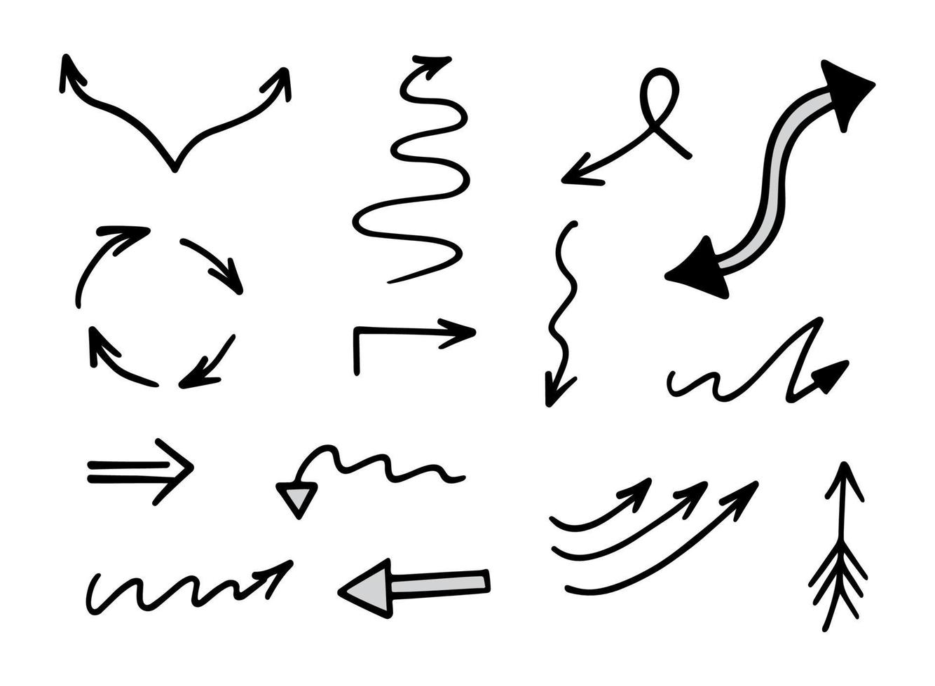 ensemble vectoriel de flèches dessinées à la main, éléments de présentation