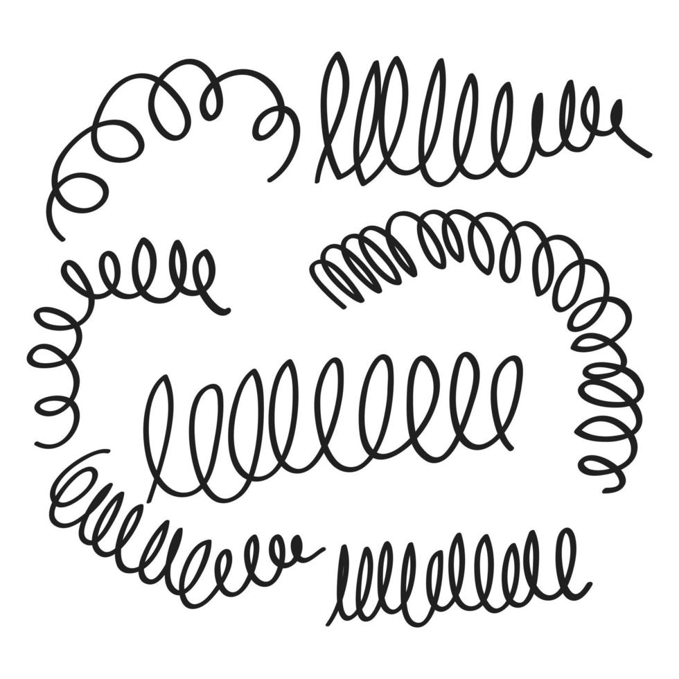 ressort en spirale dessiné à la main. bobines flexibles, ressorts métalliques et spirales de bobines métalliques de style doodle vecteur