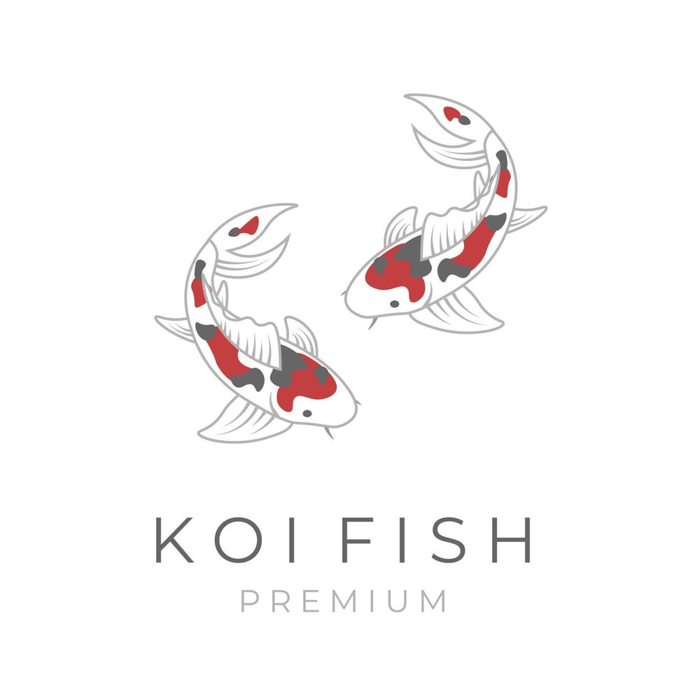 logo d'illustration vectorielle de poissons koi jumeaux alignés vecteur
