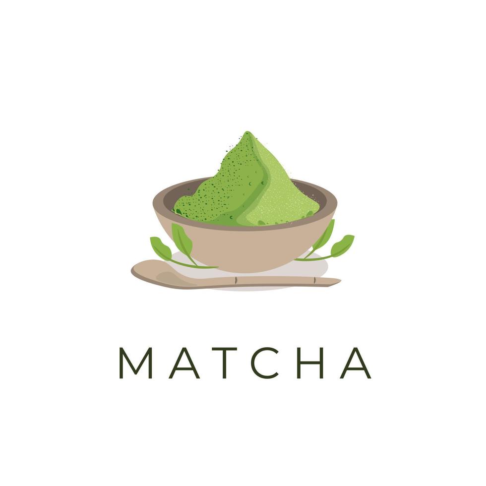 logo d'illustration vectorielle de poudre de matcha naturel vecteur