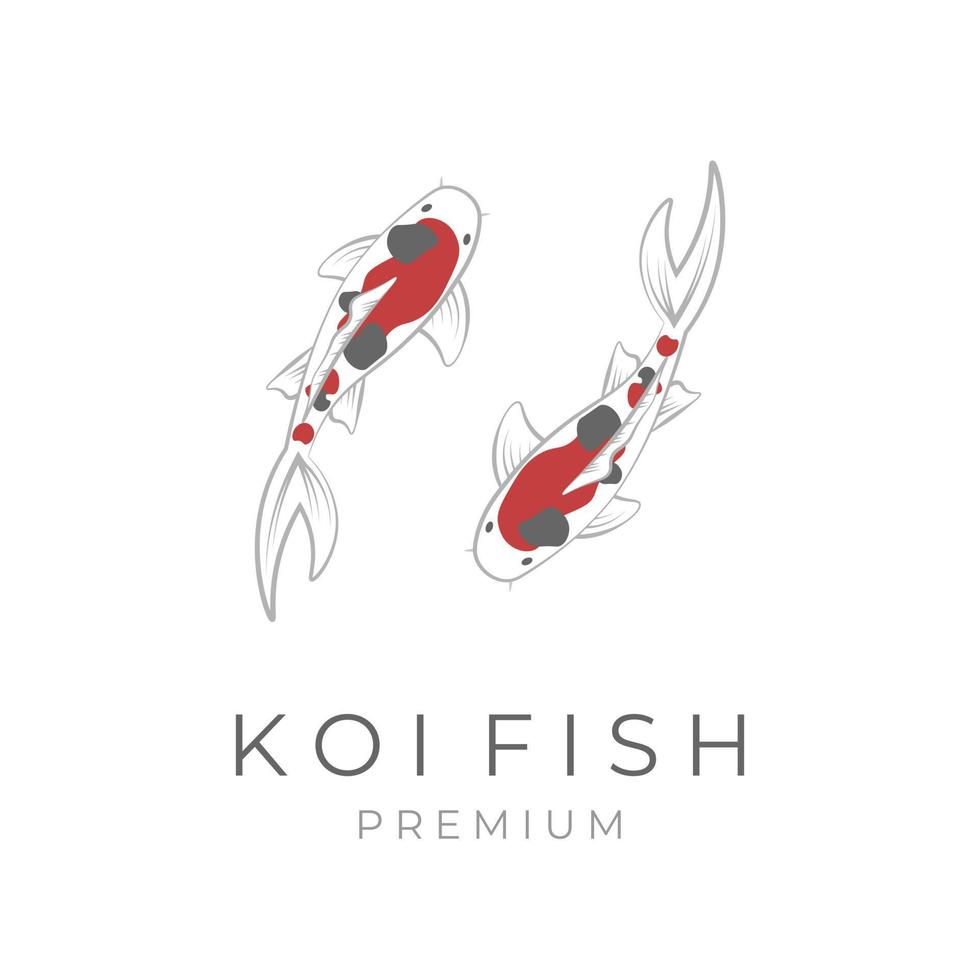 logo d'illustration vectorielle simple de poissons koi jumeaux face à face vecteur