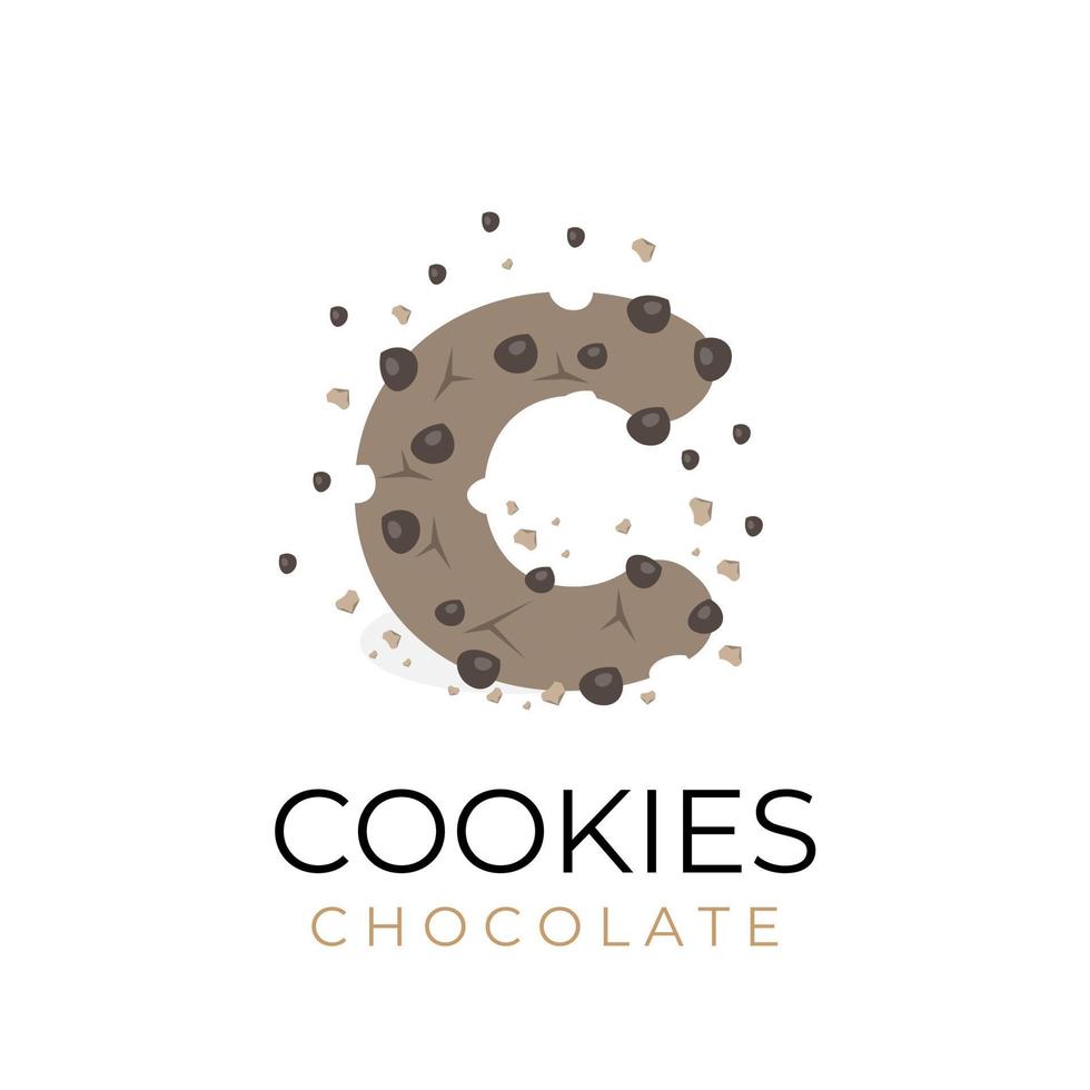 biscuits aux pépites de chocolat logo lettre c vecteur