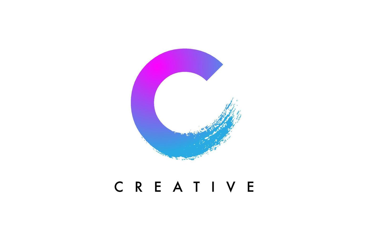 création d'icône de logo lettre c bleu violet avec forme arrondie et fin de coup de pinceau artistique et vecteur de couleur électrique bleu vert