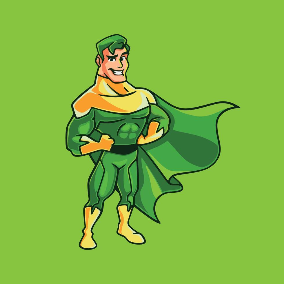 mascotte de dessin animé de super-héros environnement eco man vecteur