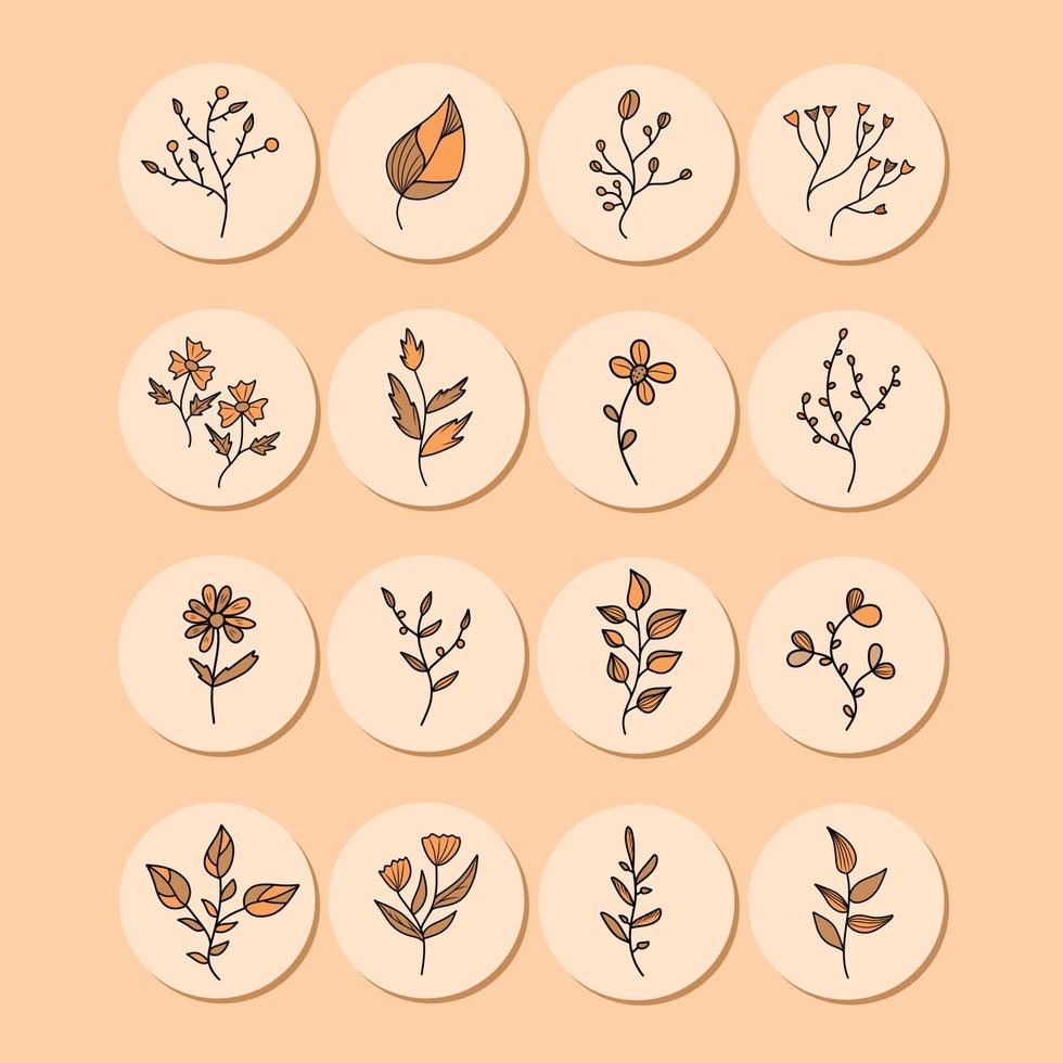 ensemble d'icônes de couleur d'icônes de plantes forestières sur le terrain dans des tons bruns. vous pouvez utiliser des icônes pour les réseaux sociaux vecteur