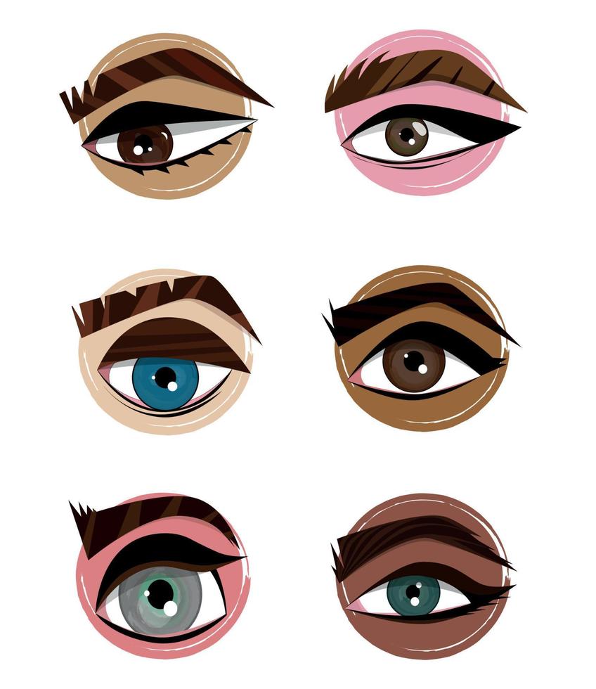 illustration numérique ensemble d'yeux différents pour un personnage humain sous la couleur de la peau vecteur