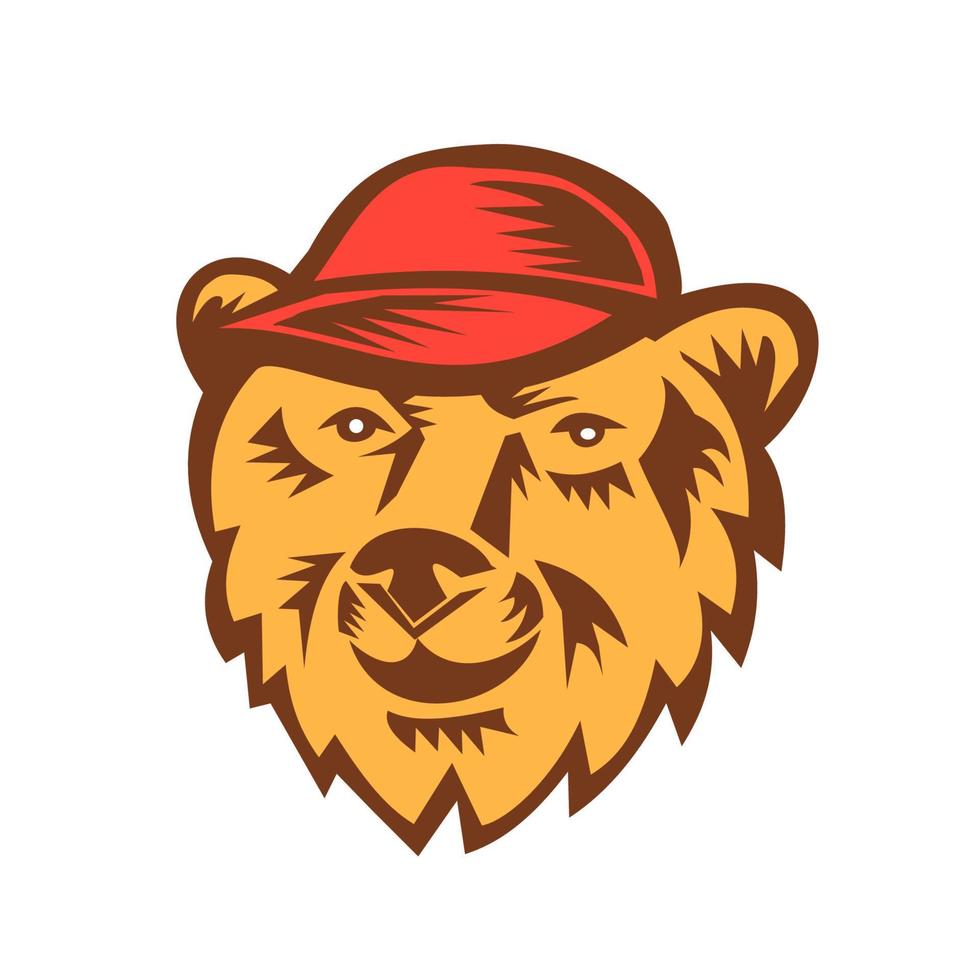 tête d'ours portant un chapeau gravure sur bois vecteur