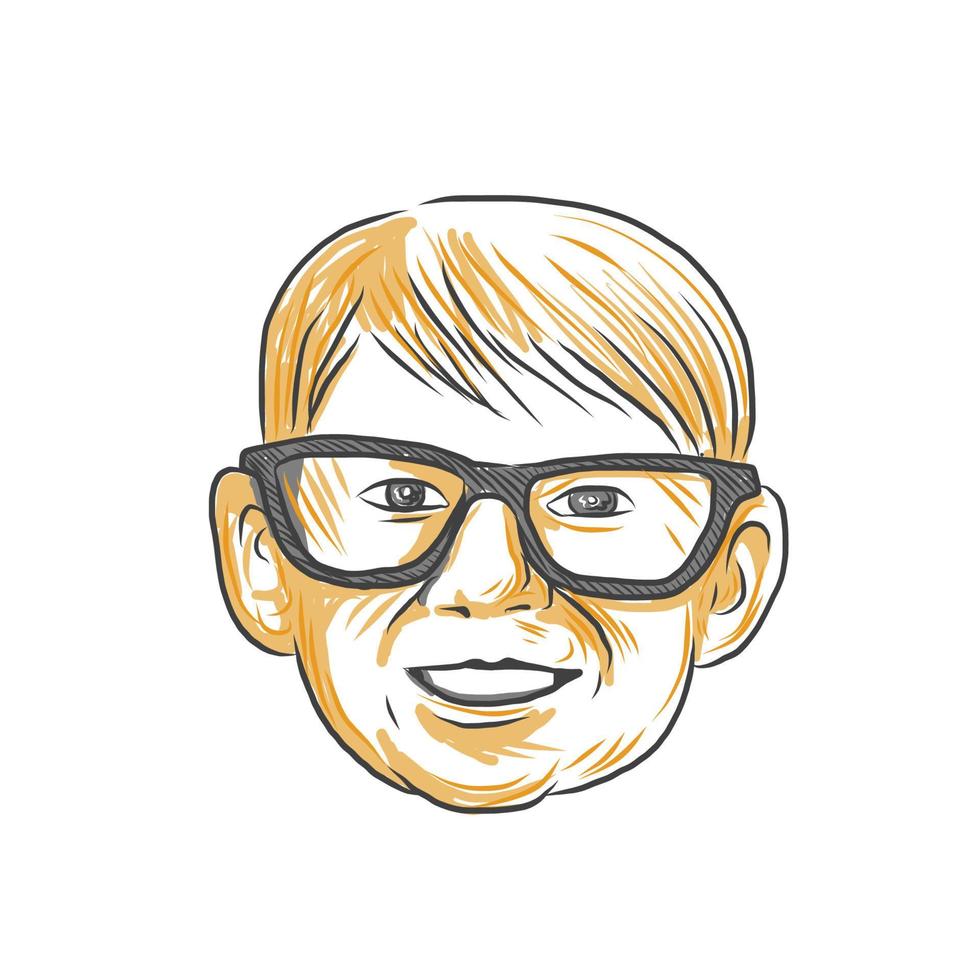 caucasien garçon lunettes tête souriant dessin vecteur
