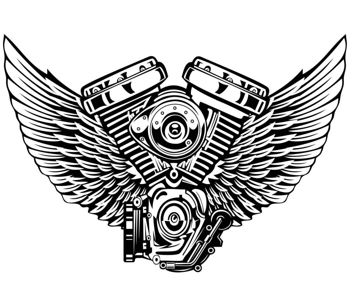 logo du moteur avec conception de t-shirt d'ailes vecteur