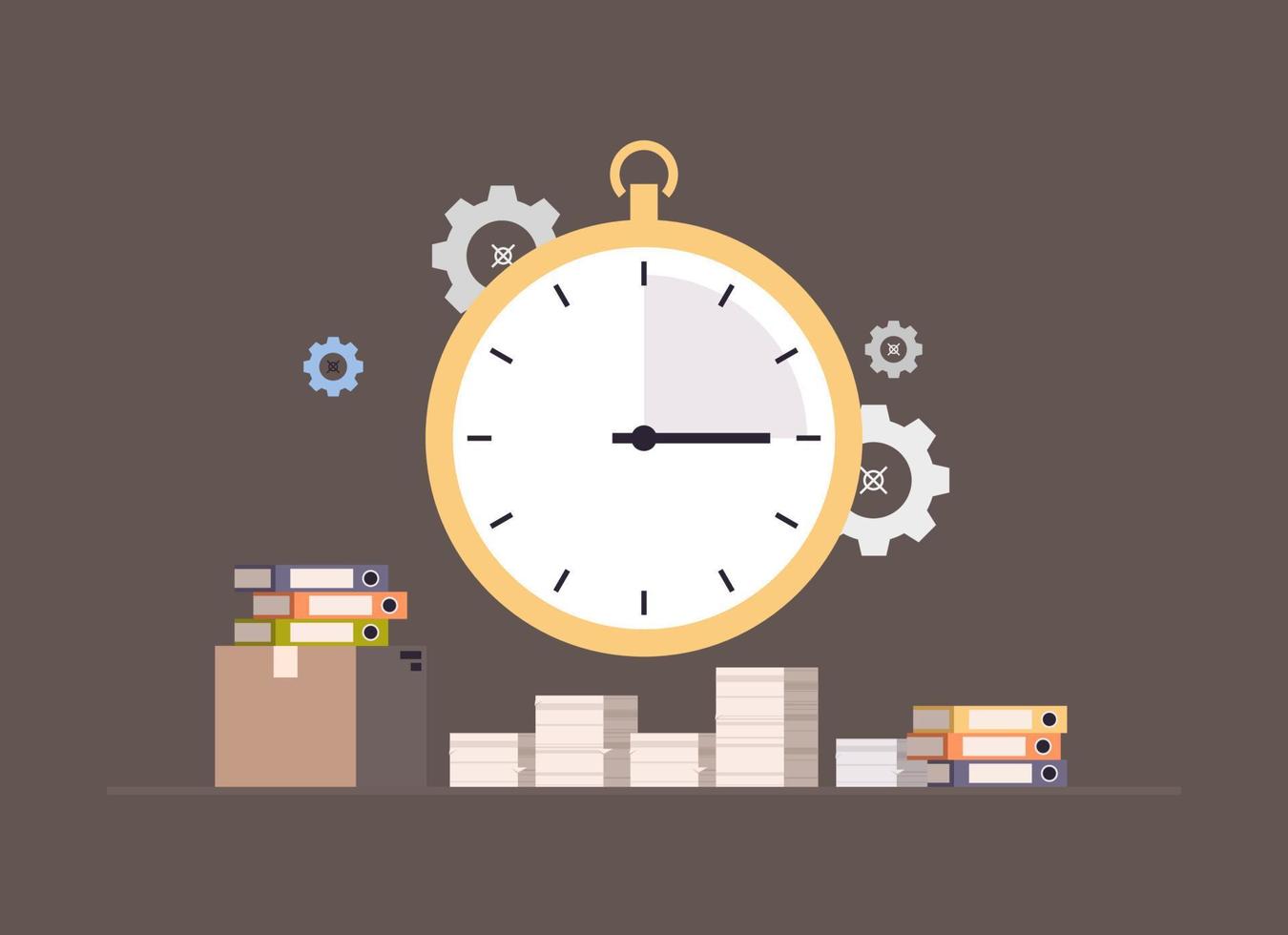 chronomètre en cours d'exécution au bureau pressé au travail date limite concept de gestion du temps illustration vectorielle plane. vecteur